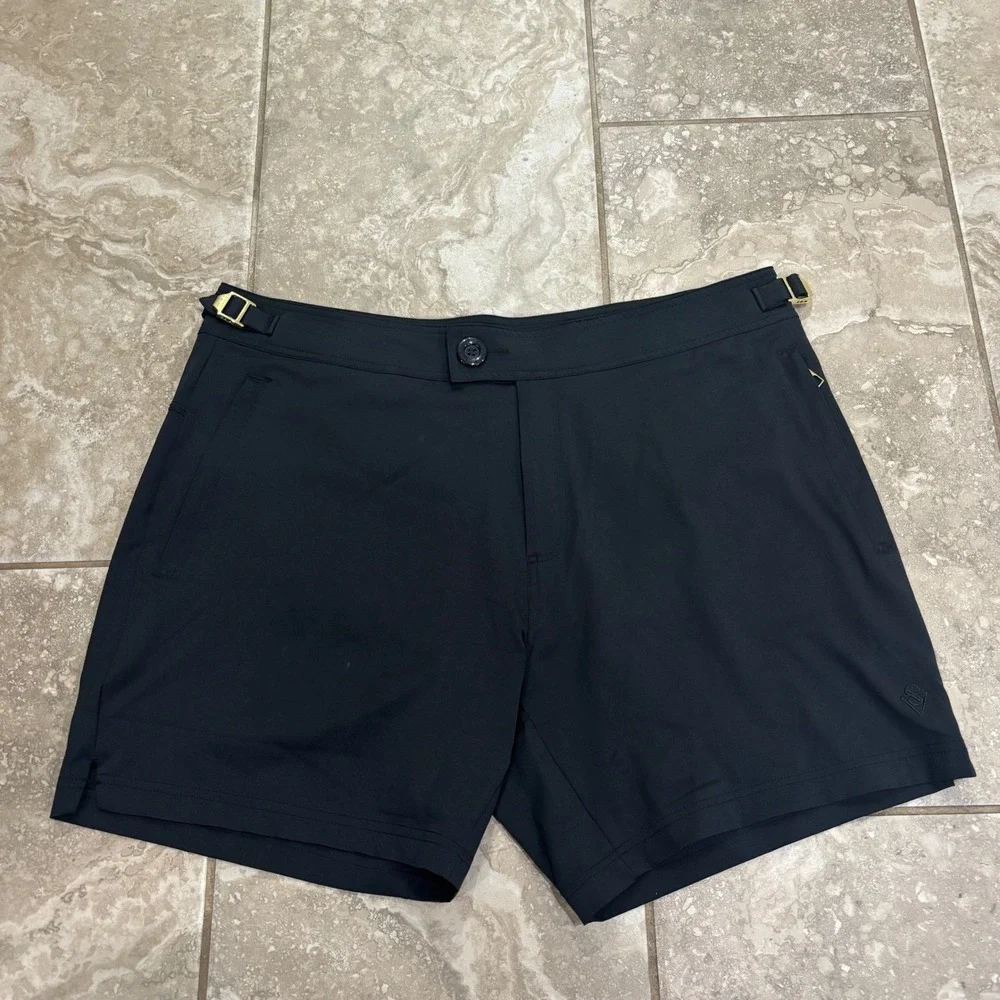 Sink Swimwear Mens Luxury Resort Swim Trunks Black Gold Buckles Size XXL